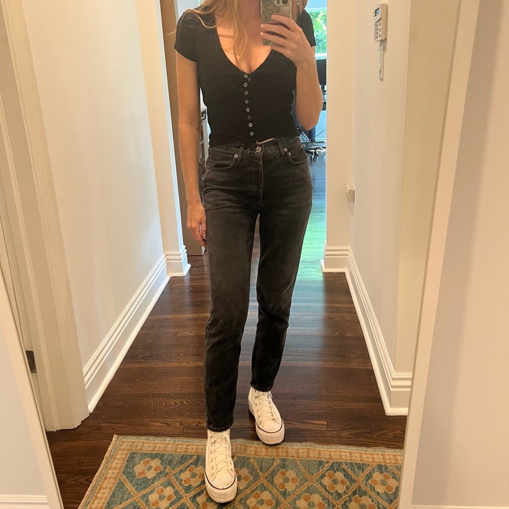 Reformation Short Sleeve Crop Top - Black - XS